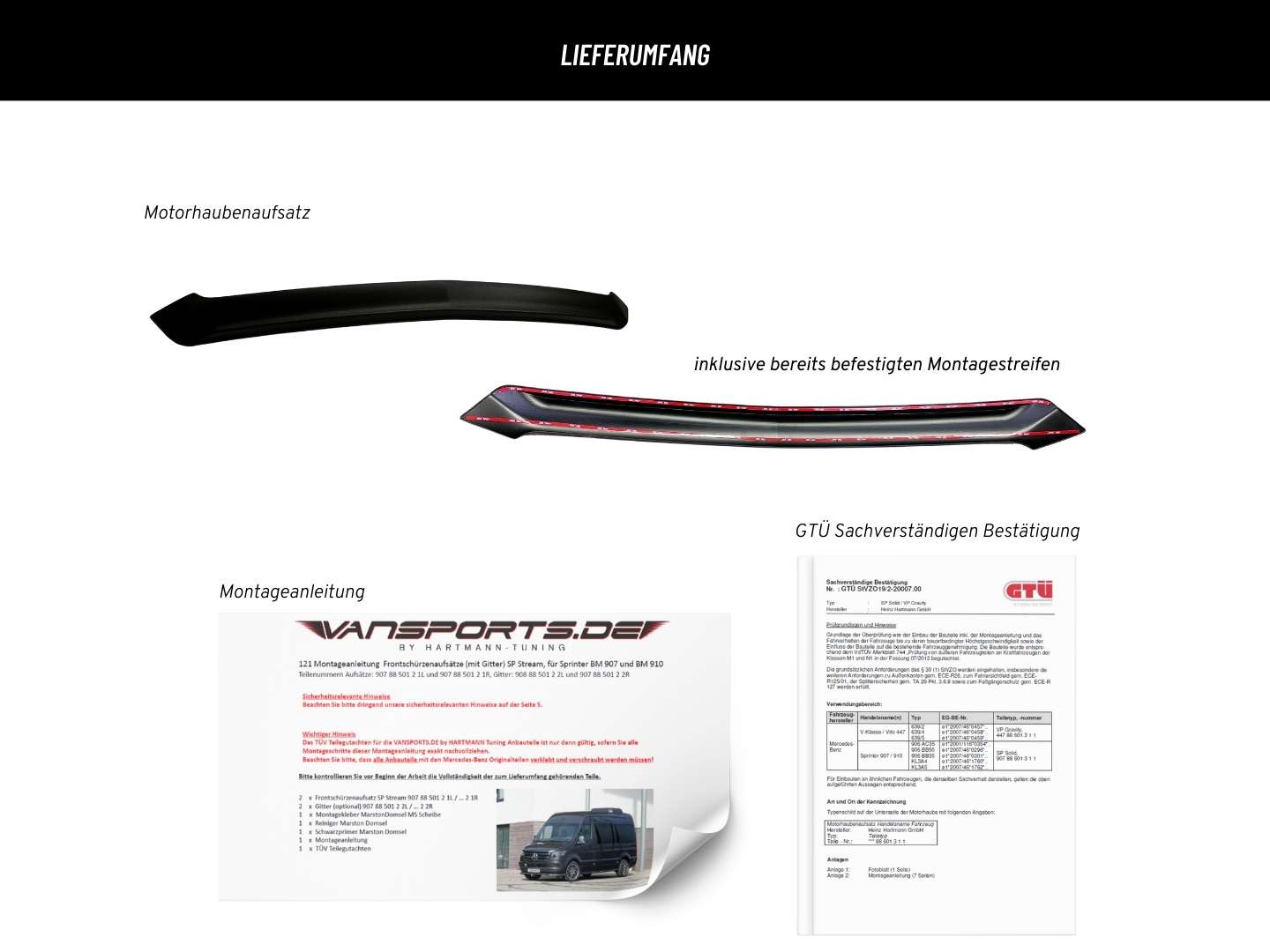 Bonnet attachment for Sprinter 907 and 910