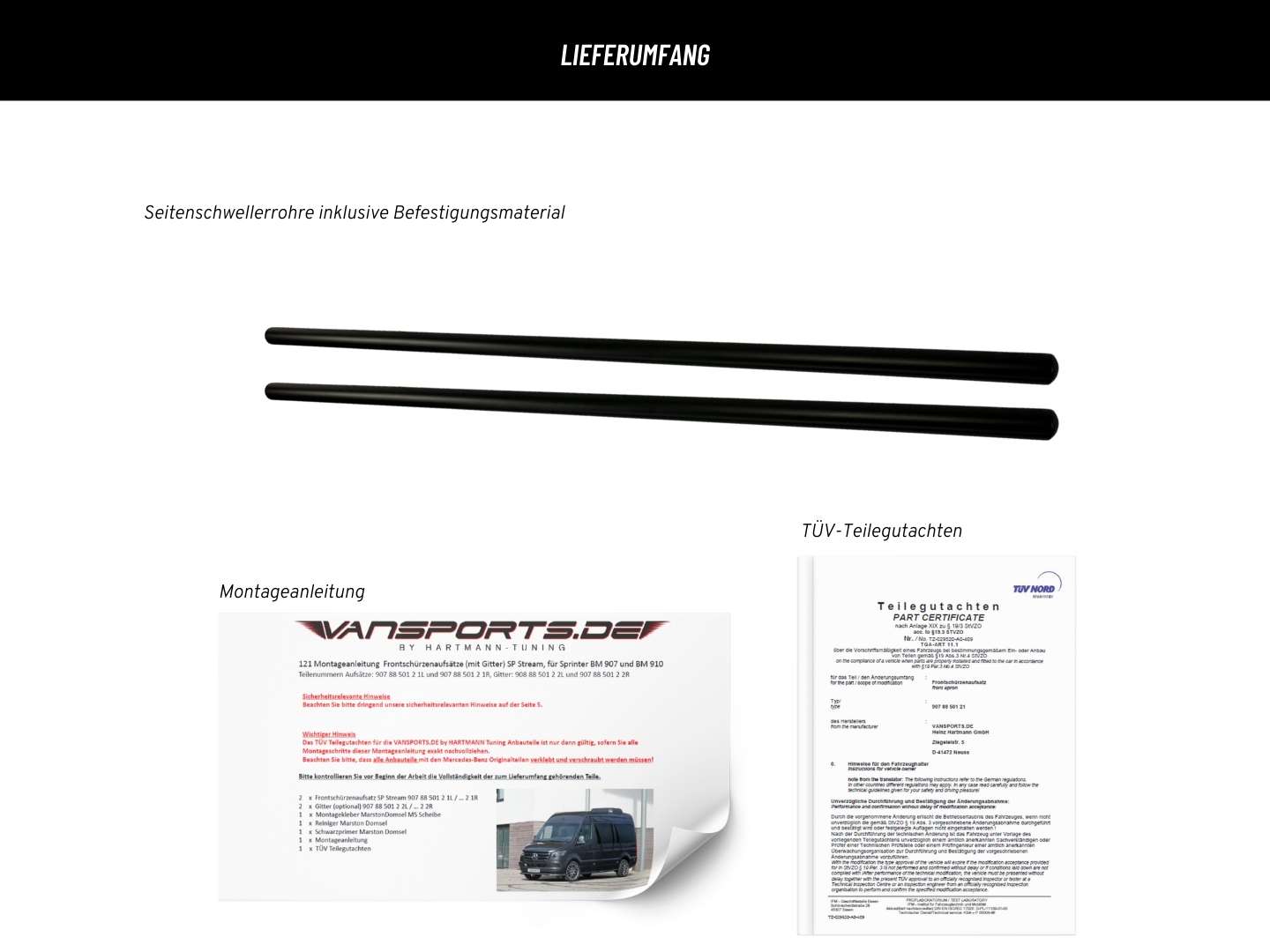 Side skirt tubes for Sprinter 907