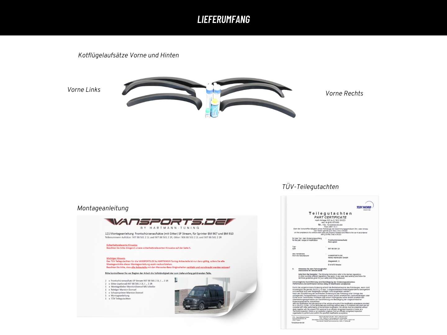 Fender flares for Sprinter 907 and 910, for partially integrated vehicles