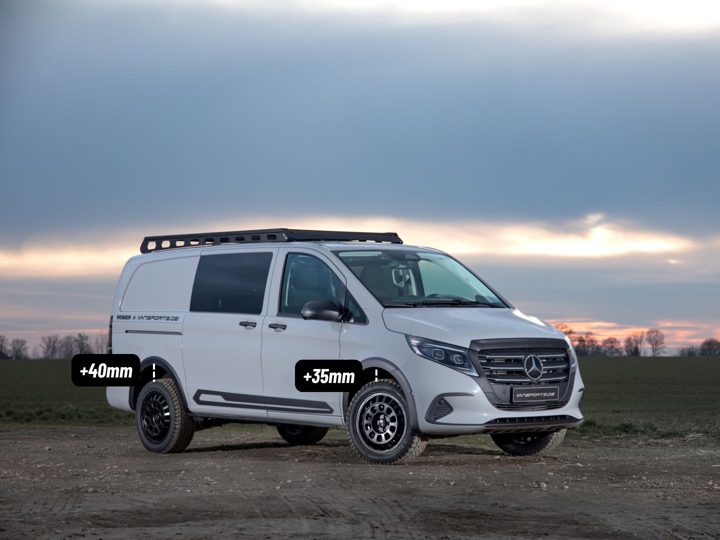 Höherlegungs-Federsatz (+40mm) mit 2 verlängerten Hinterachs-Stoßdämpfern für Mercedes-Benz V-Klasse/Vito 447