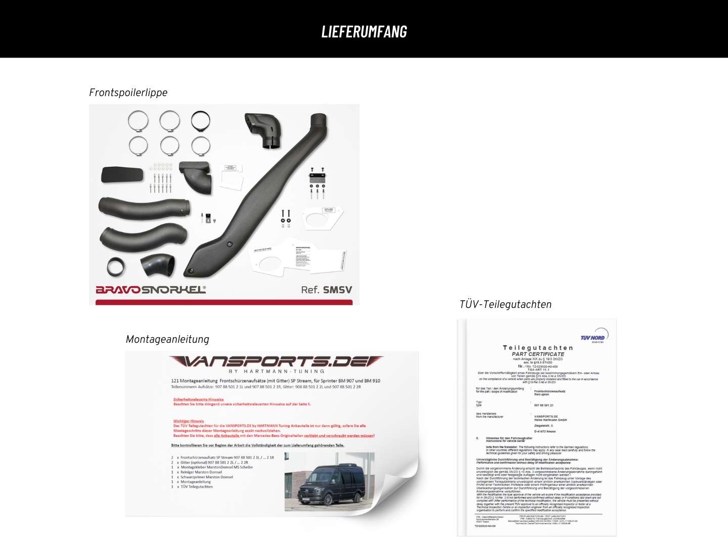 Bravo Snorkel intake snorkel for Sprinter 907