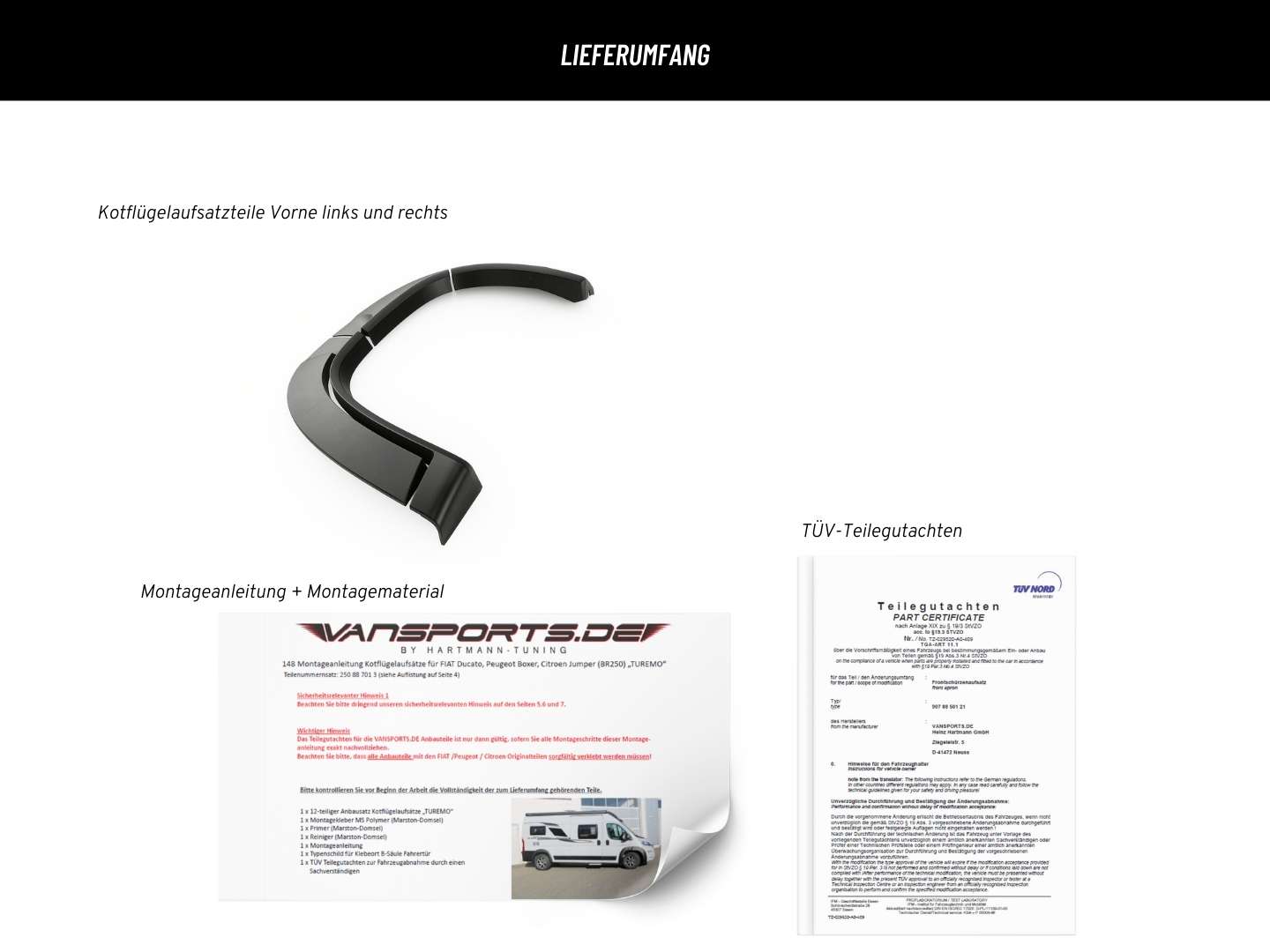 Kotflügel-Aufsatzteile für Vorderachse für Fiat Ducato | Peugot Boxer | Citroen Jumper (Typ: 250)